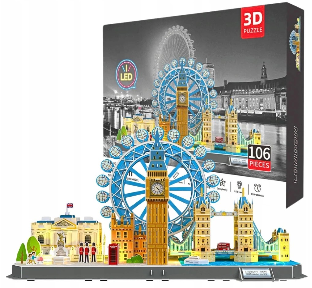 [5906893900265] Puzzle 3D panorama Londynu z LED, 106 elementów