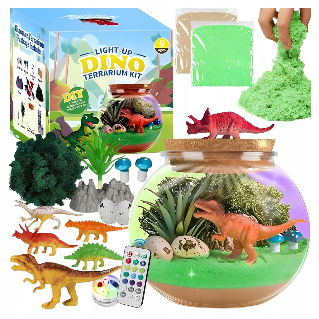 [5906893919502] Terrarium DIY z dinozaurami i lampką LED RegMag 13 kolorów