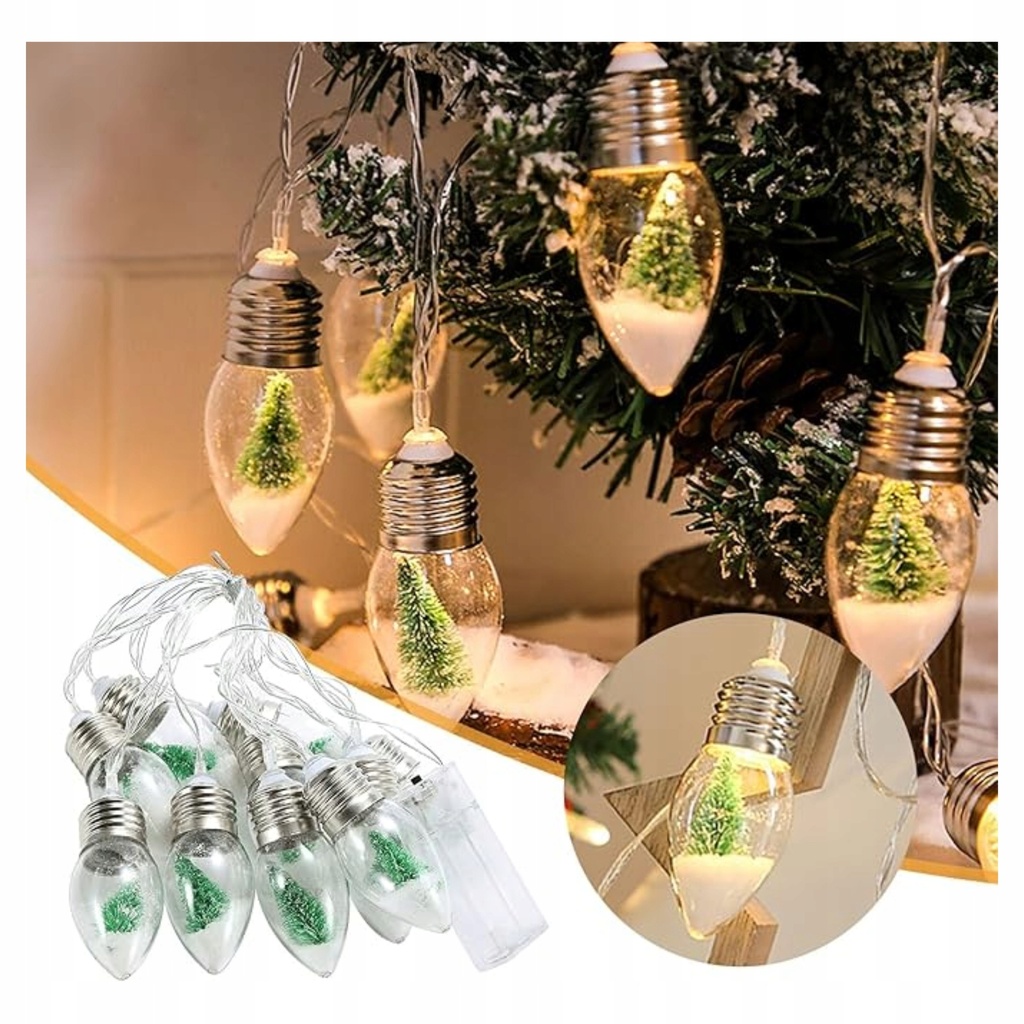 [5903899646791] Lampki świąteczne żarówki z choinkami 10 LED 2 m na baterie RegMag
