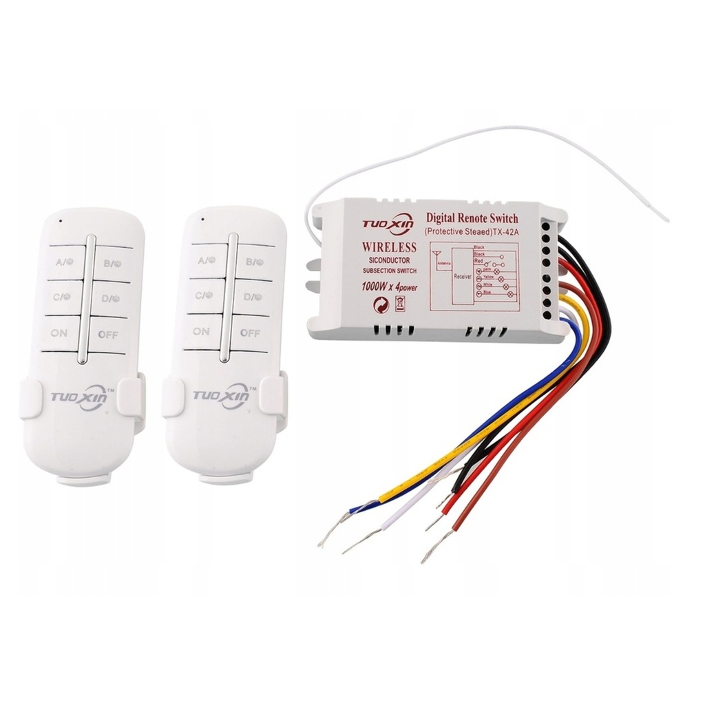 [5903899643226] Włącznik radiowy 230 V 4-kanałowy 4x1000 W z 2 pilotami RegMag