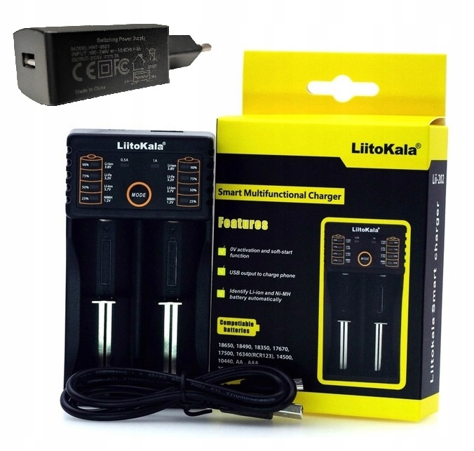 [5906893902177] Ładowarka Liitokala Lii-202 z zasilaczem 5 V 2 A i powerbankiem