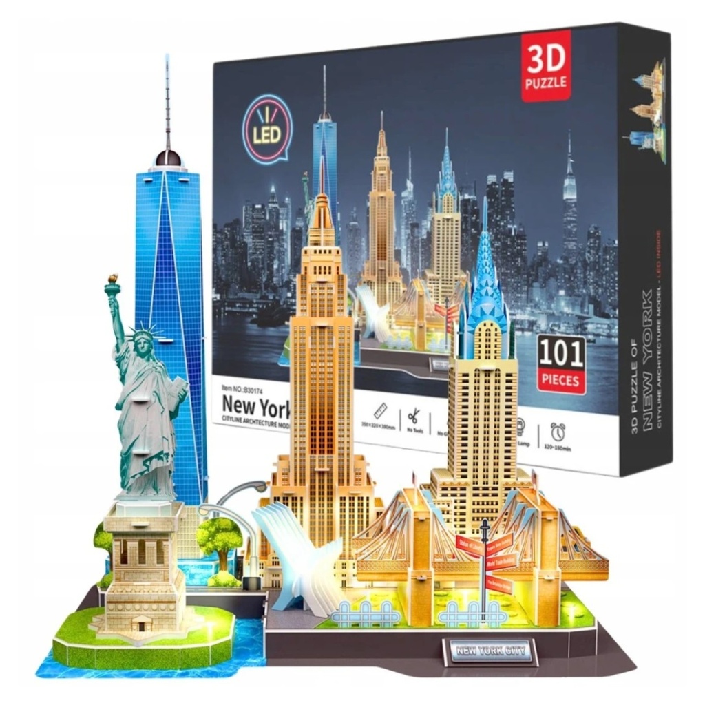[5906893900258] Puzzle 3D panorama Nowego Jorku LED 101 elementów
