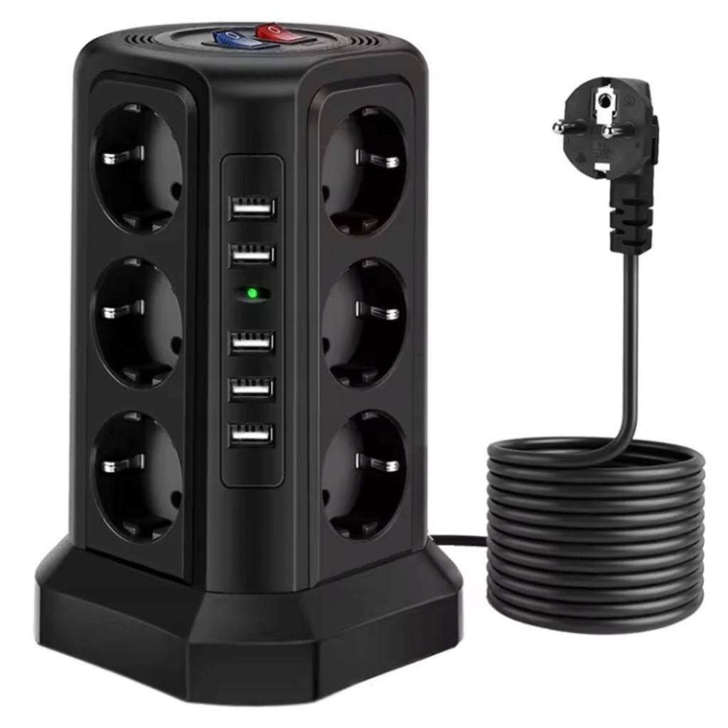 [5903899649181] Pionowa listwa zasilająca RegMag 12 gniazd i 5 USB