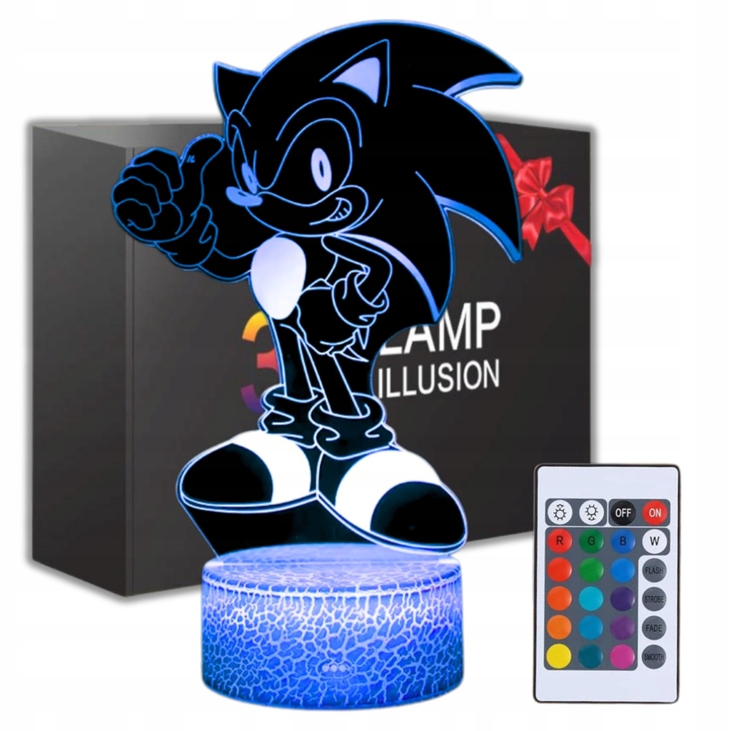 [5906893901149] Lampka nocna 3D LED dla dzieci z postacią Sonica, z pilotem RegMag