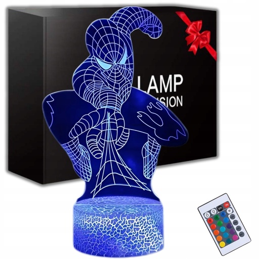 Lampka nocna 3D LED Spider-Man z pilotem, 7 kolorów RegMag