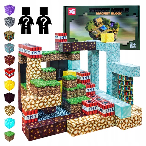Klocki magnetyczne pikselowe 220 el. z 2 figurkami RegMag – outlet