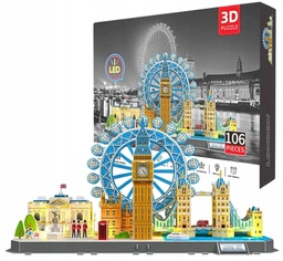 Puzzle 3D panorama Londynu z LED, 106 elementów