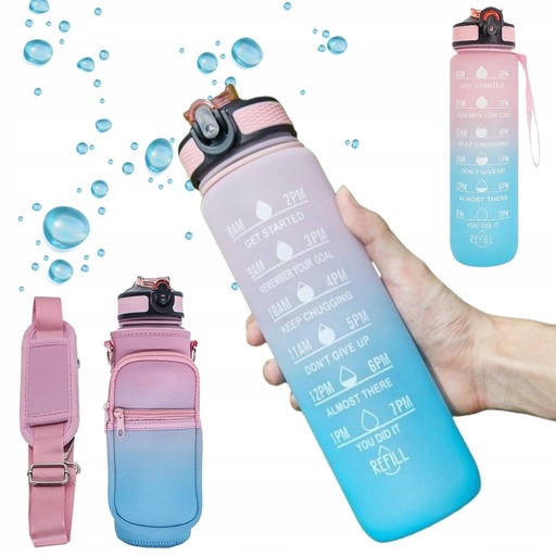 Butelka motywacyjna z tritanu 1000 ml z pokrowcem i słomką miOwi