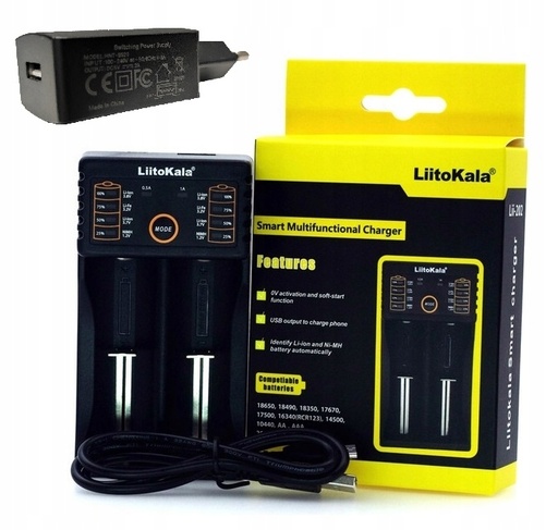 Ładowarka Liitokala Lii-202 z zasilaczem 5 V 2 A i powerbankiem