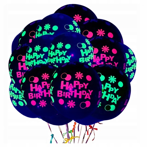 Balony neonowe UV Happy Birthday 25 cm – zestaw 100 szt.