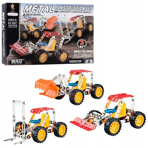 Metalowy model 3w1 RegMag ZS-02 – koparka, spychacz, wózek widłowy